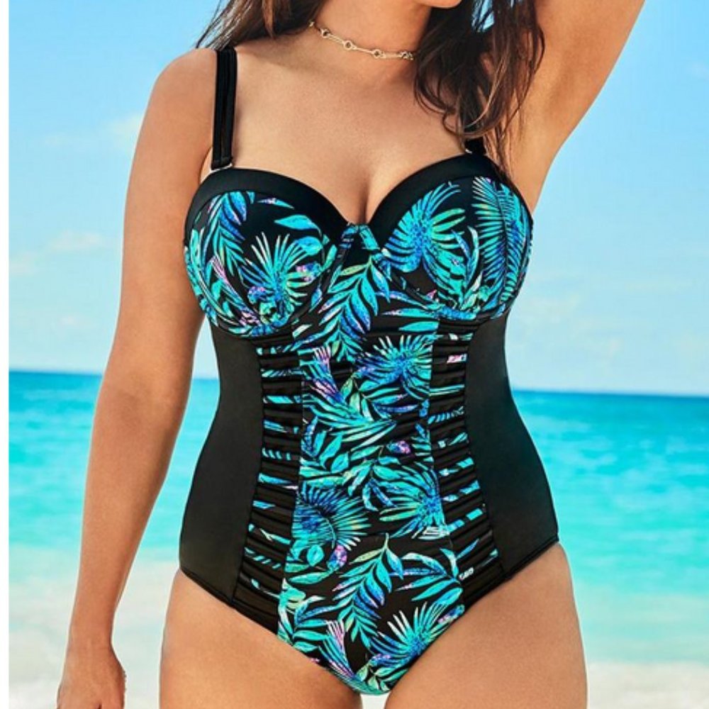 Nwt Underwire Cutout Palms Swimsuits For All One Piece Mesh trim Sz 18